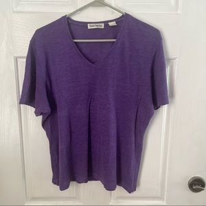 Vintage Barry Bricken 100% linen short sleeve purple v-neck shirt
